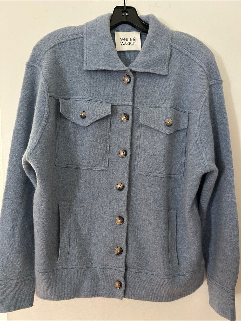 White + Warren Women's Blue Cashmere Button-Front Jacket